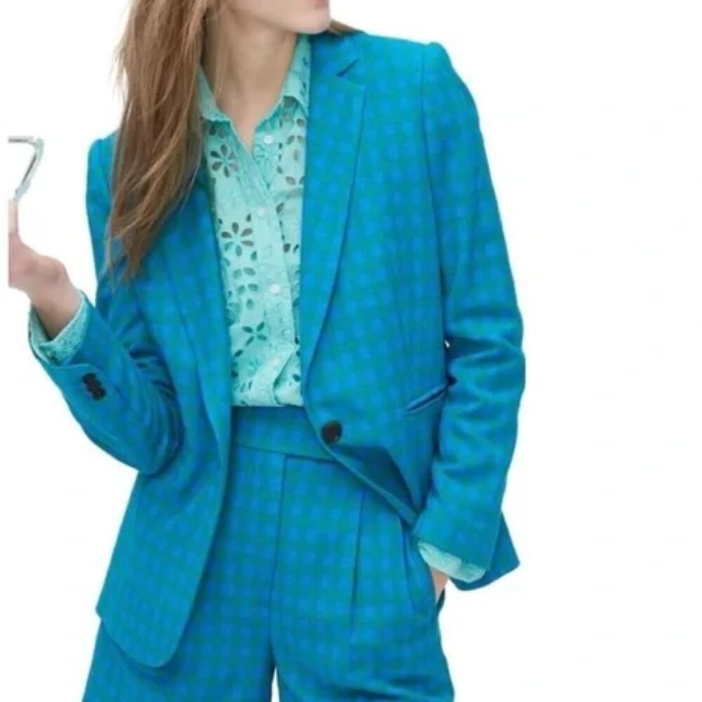 J. Crew Teal & Turquoise Checked Blazer